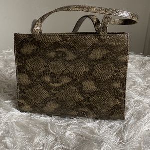 Ulta Taupe Snake Print Small Compact Hand Bag Purse Double Handles Like New